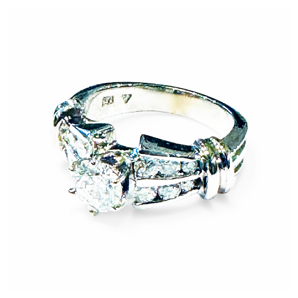 0.73ct. E VVS2 Lab-Grown Diamond Engagement Ring with Natural Diamond Accents in 14K White Gold