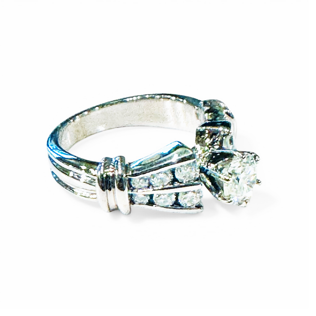 0.73ct. E VVS2 Lab-Grown Diamond Engagement Ring with Natural Diamond Accents in 14K White Gold