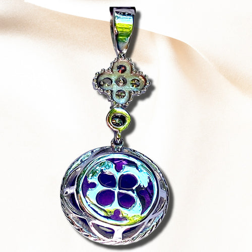 14K White Gold Amethyst & Diamond Pendant — 12ct Amethyst, 0.18ct Diamonds