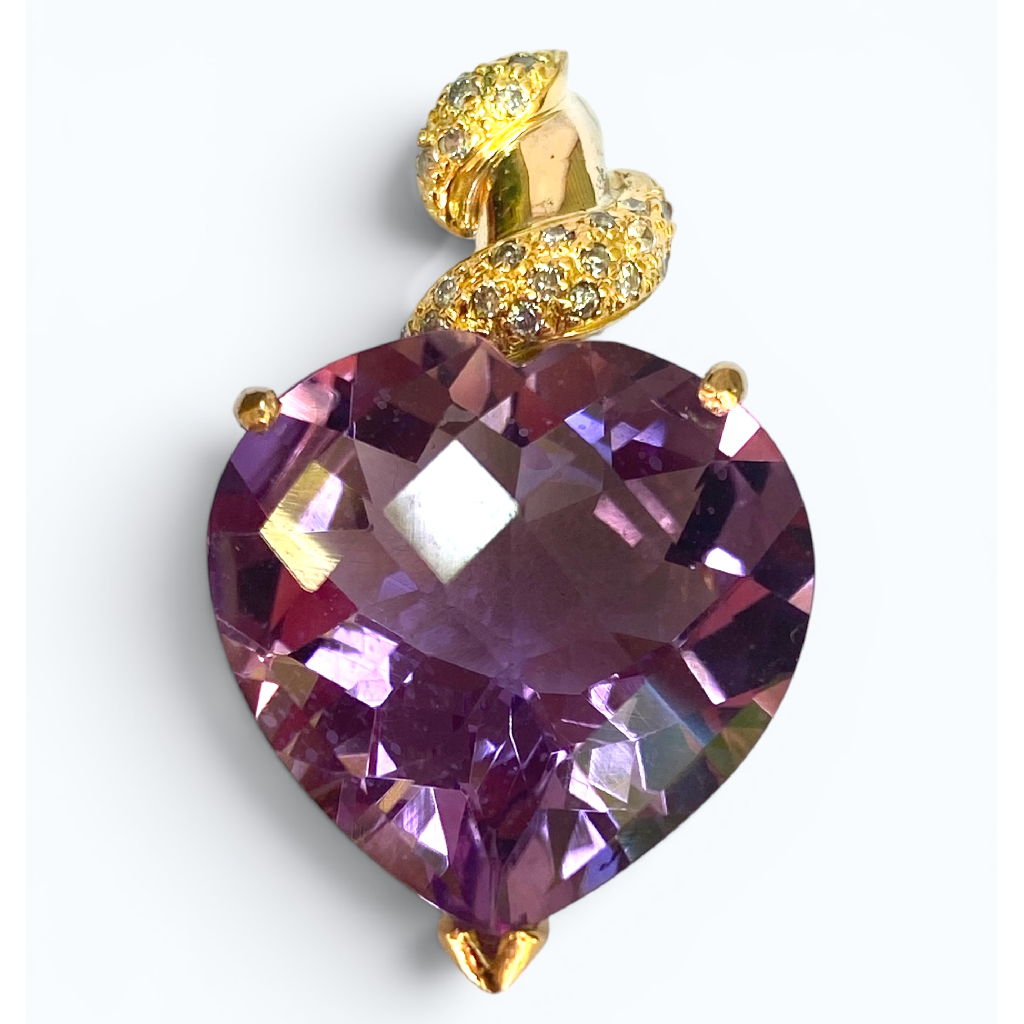 ILKA Designer 14K & 18K Yellow& White Gold Heart Amethyst & Diamond Pendant — 16ct, 1/3ct Diamonds