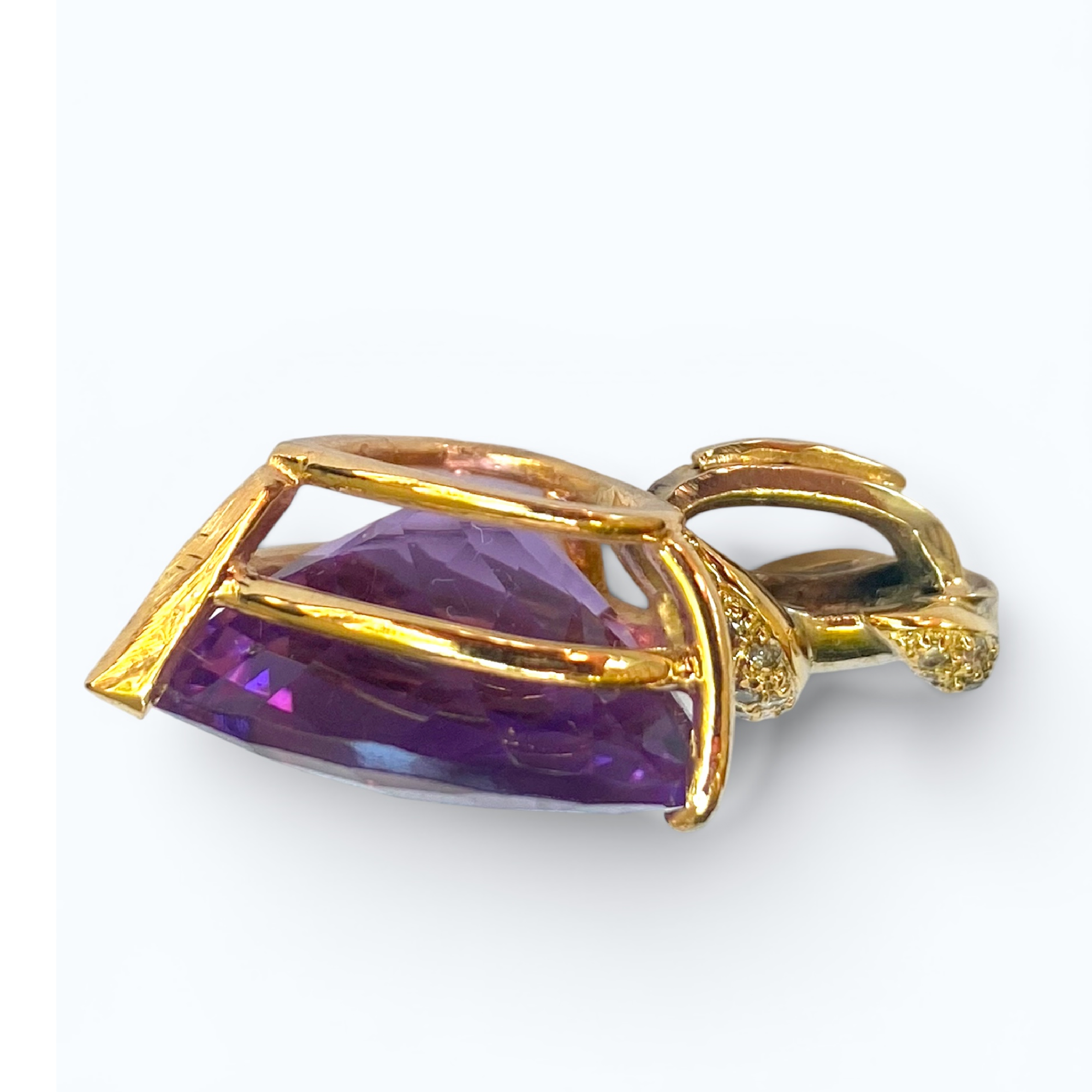 ILKA Designer 14K & 18K Yellow& White Gold Heart Amethyst & Diamond Pendant — 16ct, 1/3ct Diamonds