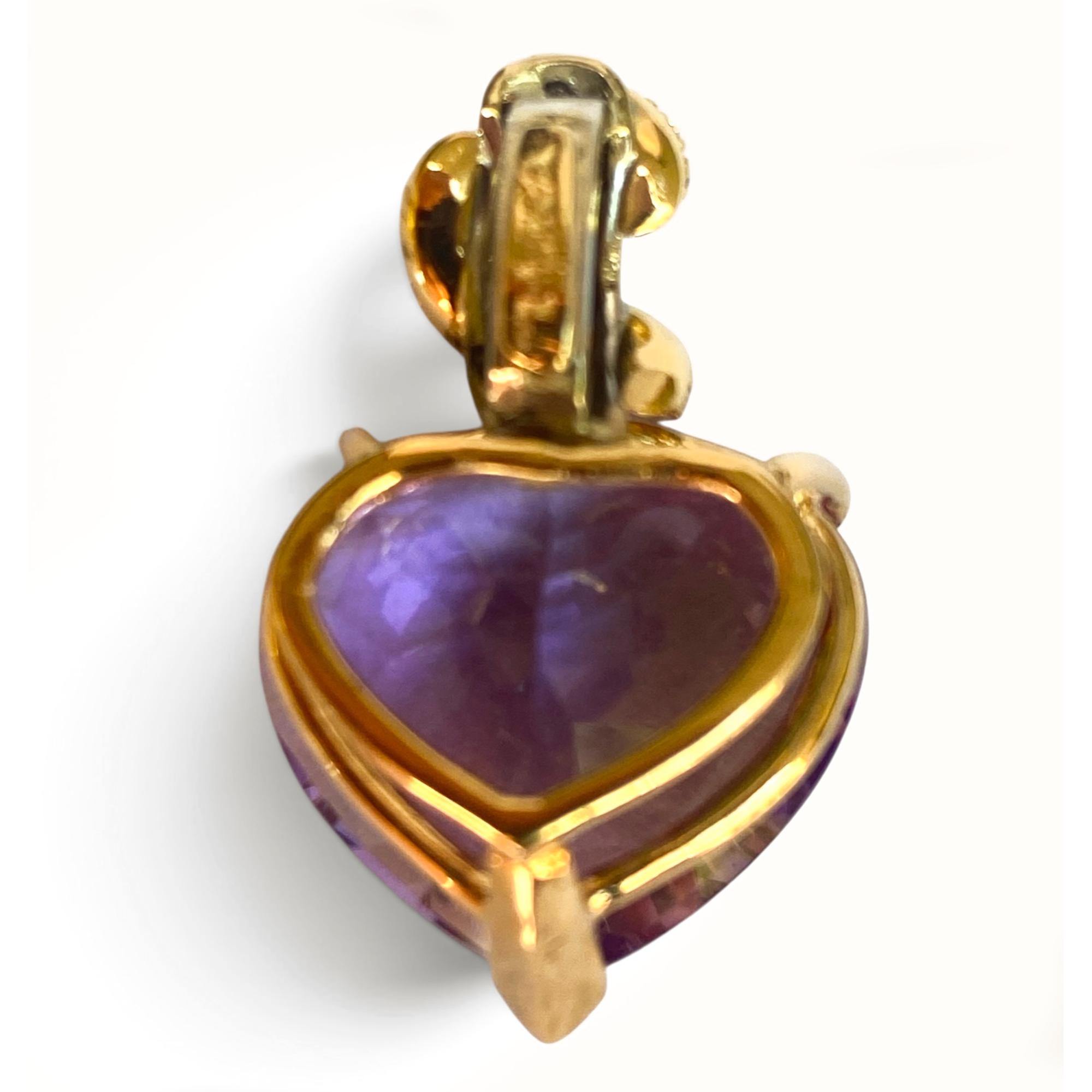 ILKA Designer 14K & 18K Yellow& White Gold Heart Amethyst & Diamond Pendant — 16ct, 1/3ct Diamonds