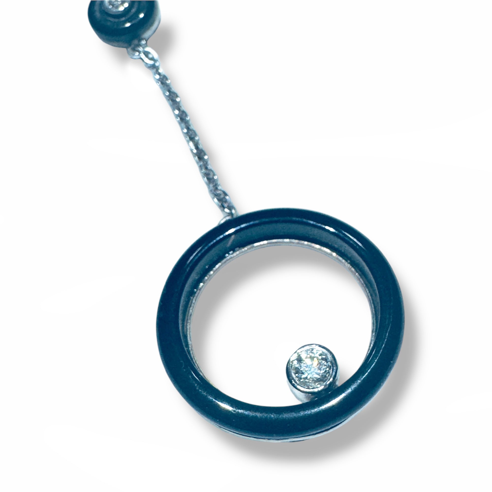 Black Onyx & Diamond Pendant - 14K White & Yellow Gold