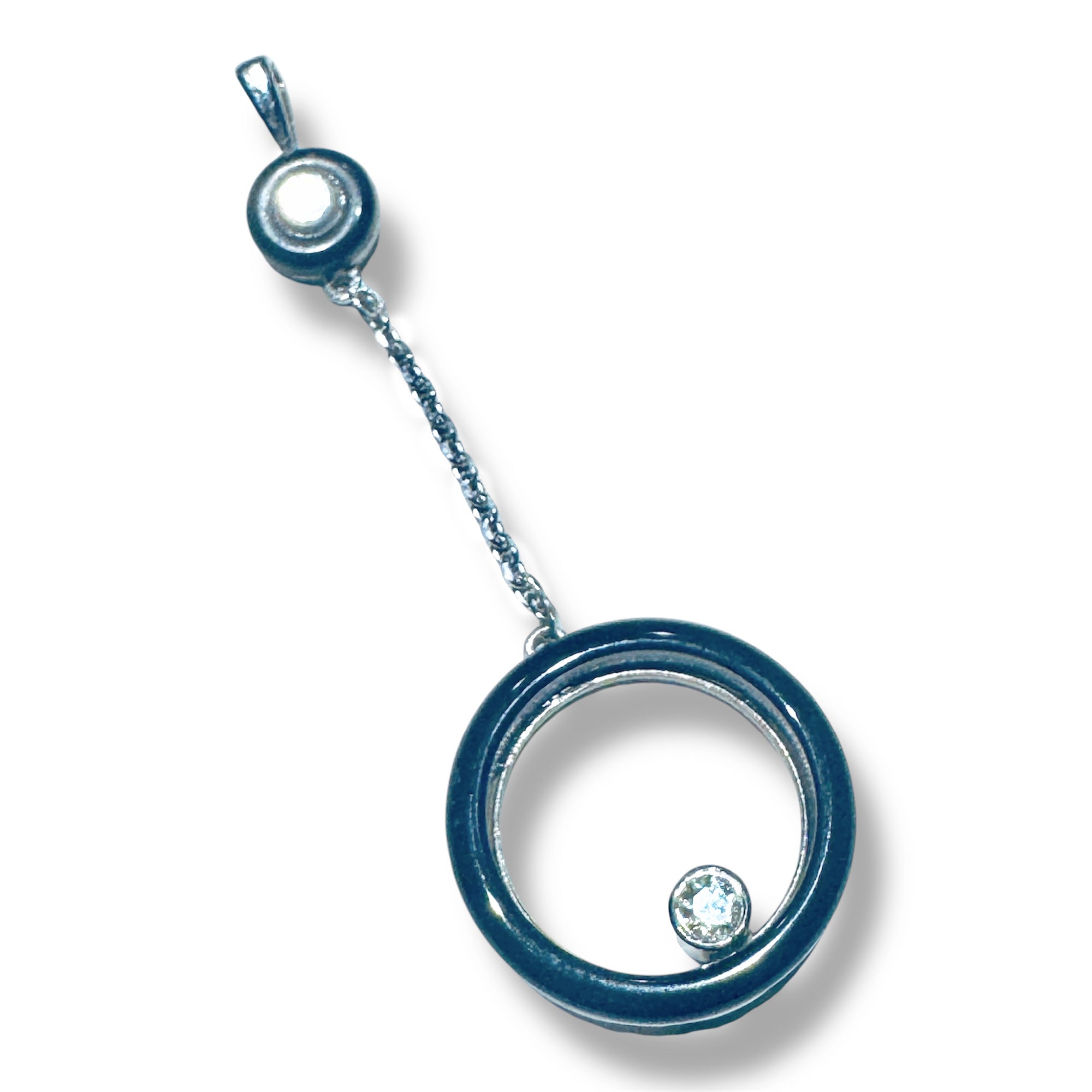 Black Onyx & Diamond Pendant - 14K White & Yellow Gold