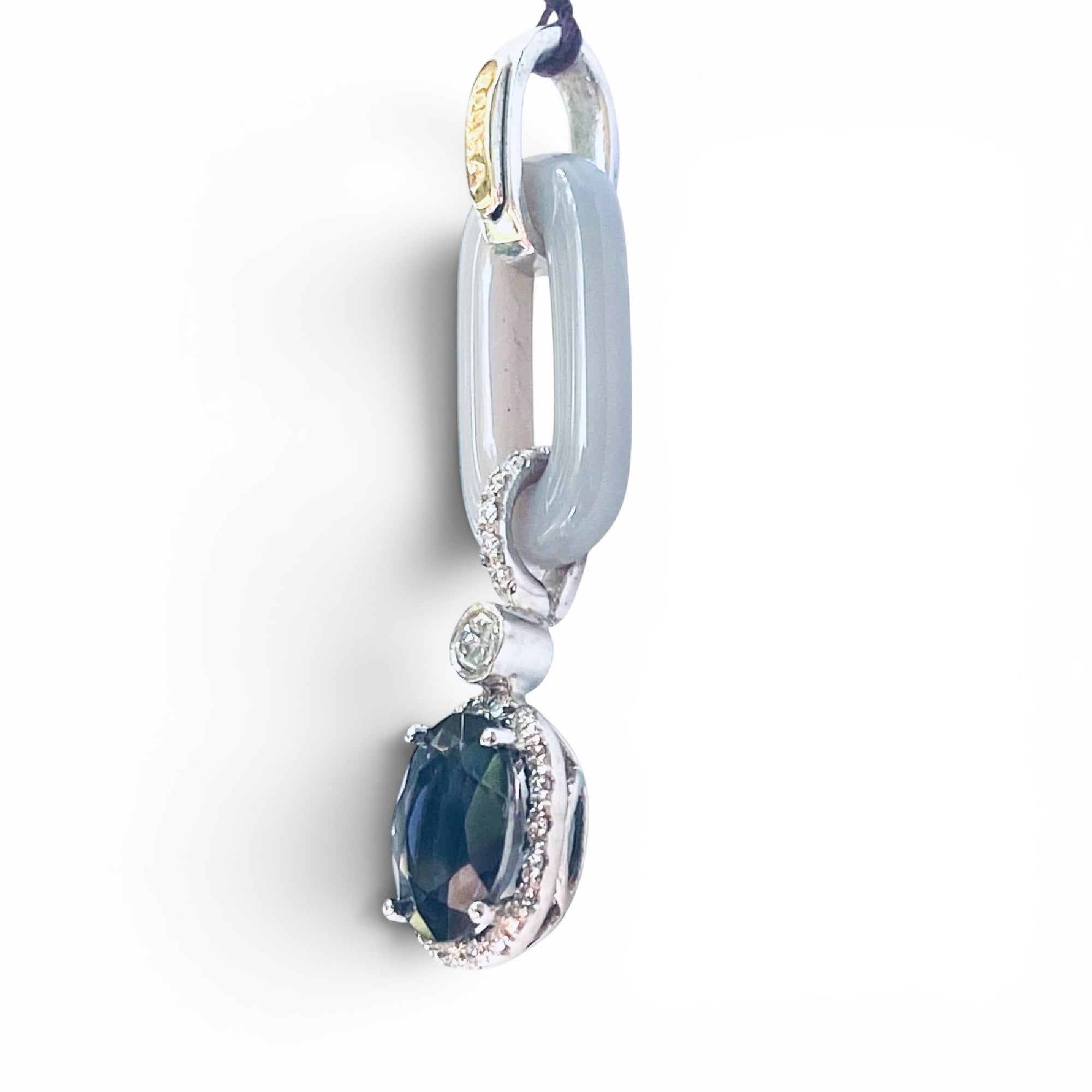 Chalcedony Iolite Diamond Pendant - front view