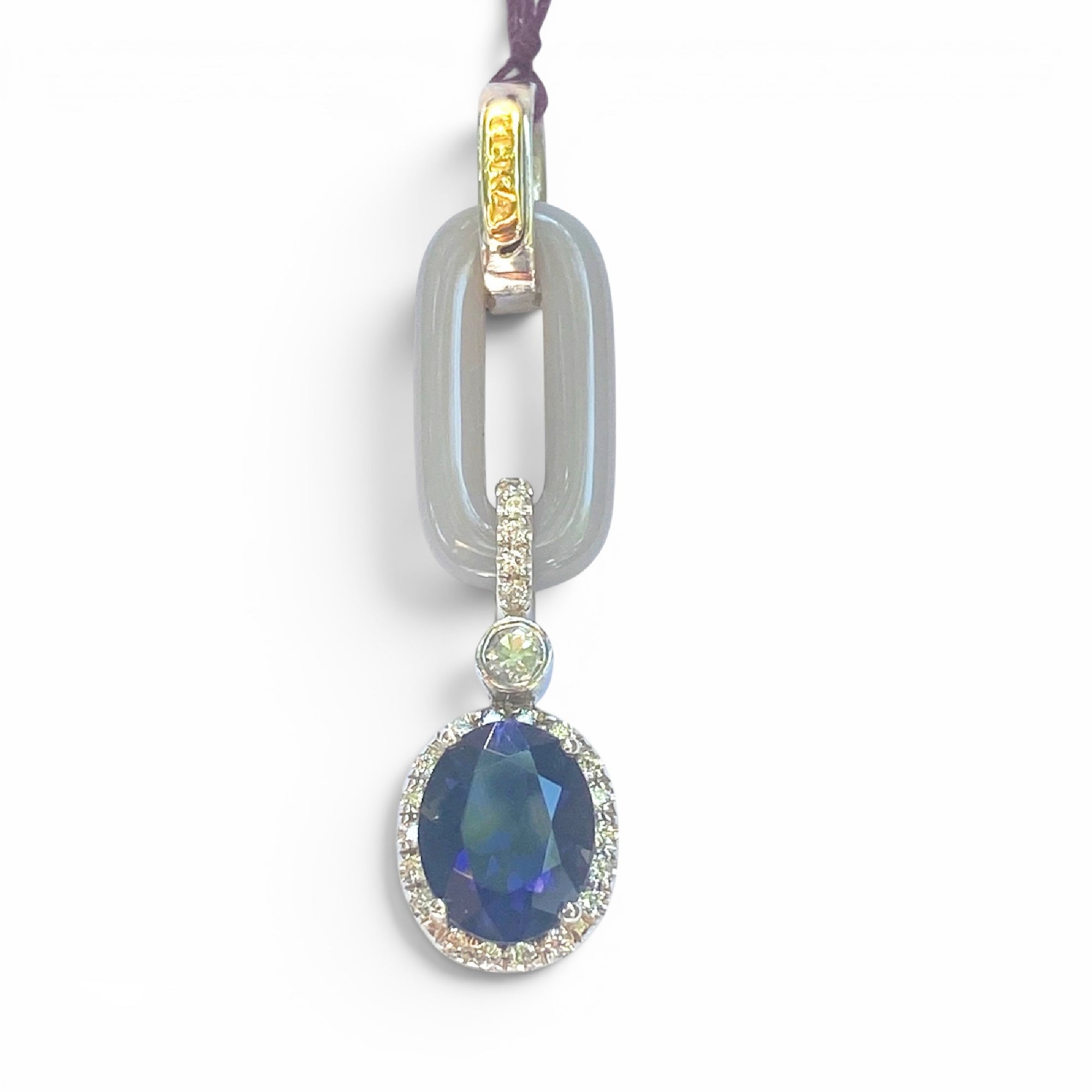 Chalcedony Iolite Diamond Pendant - back view