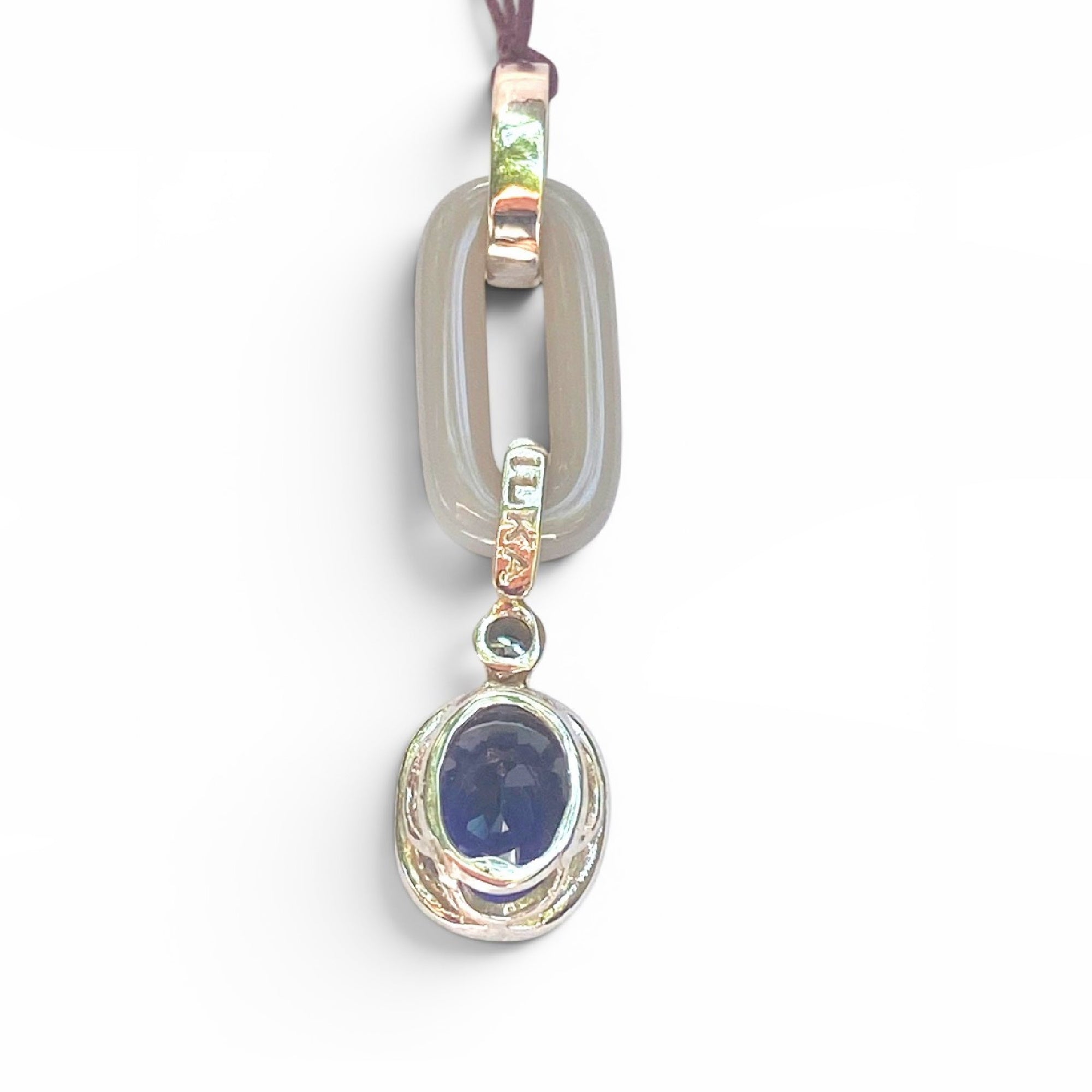 Chalcedony Iolite Diamond Pendant - side view