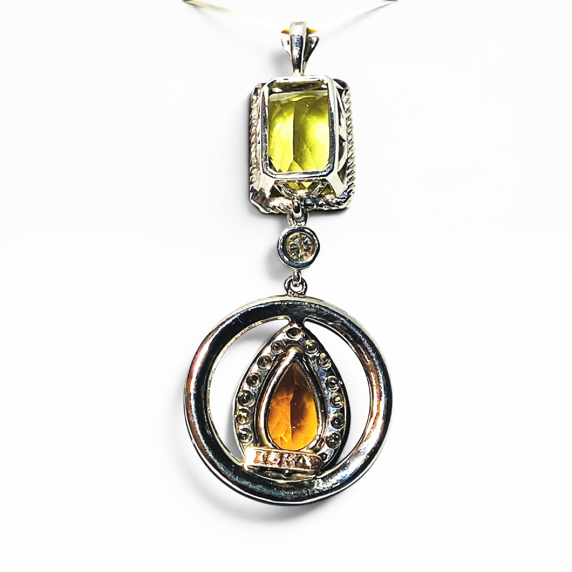 Lemon Quartz, Citrine, Diamond & Onyx Pendant | 14K White & Rose Gold | GAL Appraised