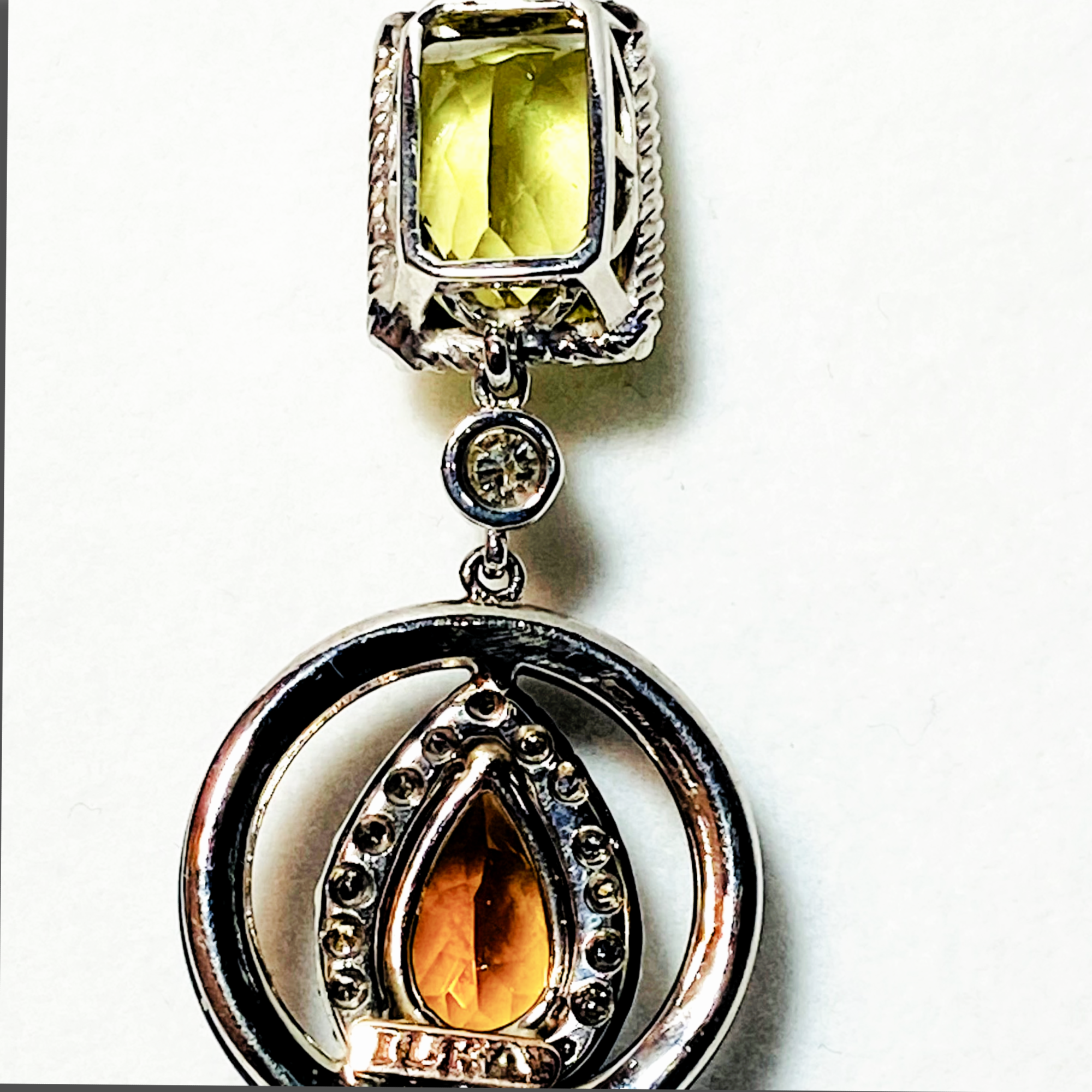 Lemon Quartz, Citrine, Diamond & Onyx Pendant | 14K White & Rose Gold | GAL Appraised