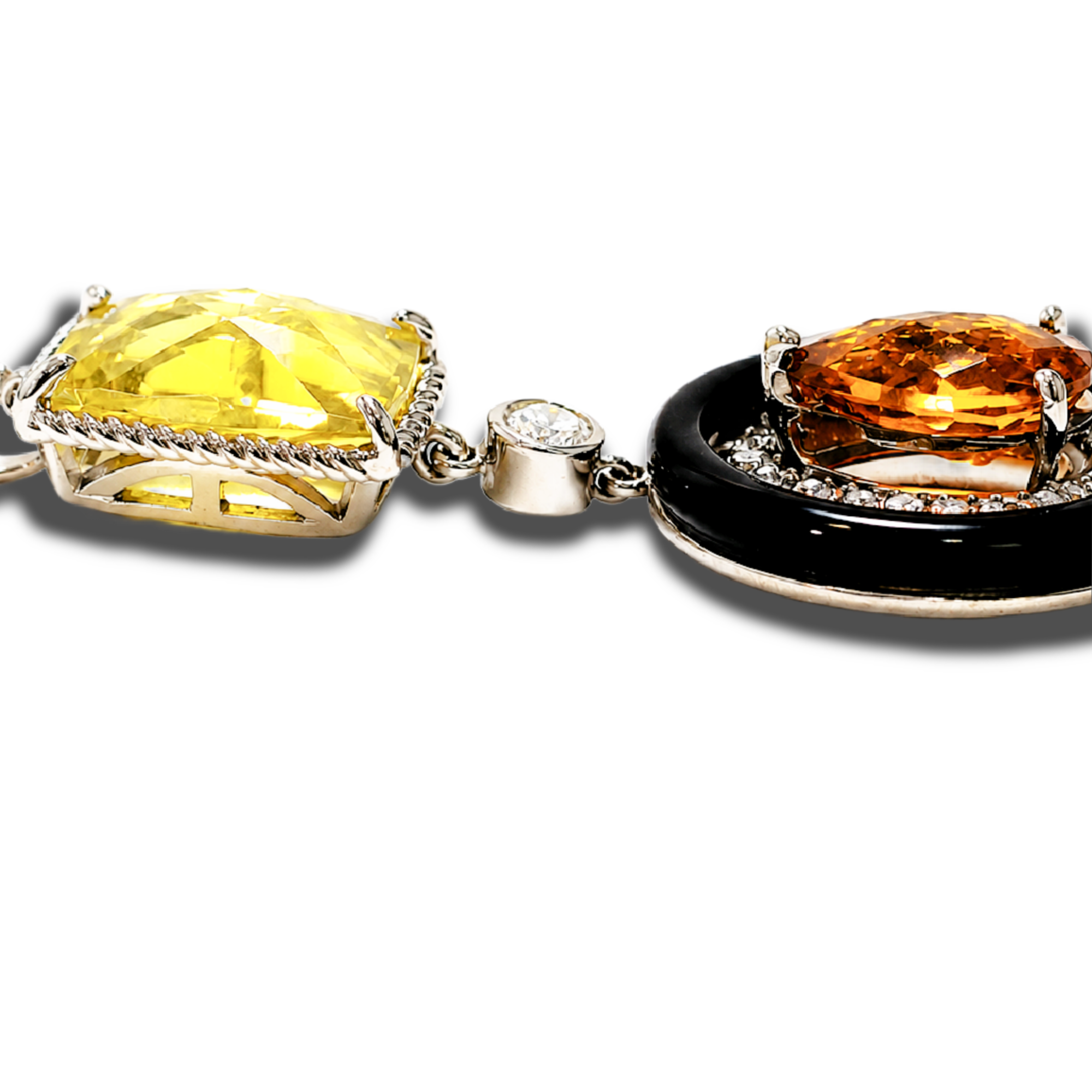 Lemon Quartz, Citrine, Diamond & Onyx Pendant | 14K White & Rose Gold | GAL Appraised