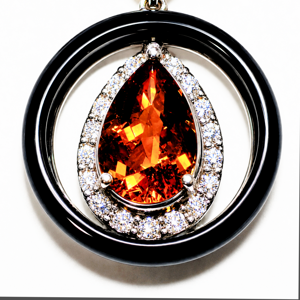 Lemon Quartz, Citrine, Diamond & Onyx Pendant | 14K White & Rose Gold | GAL Appraised