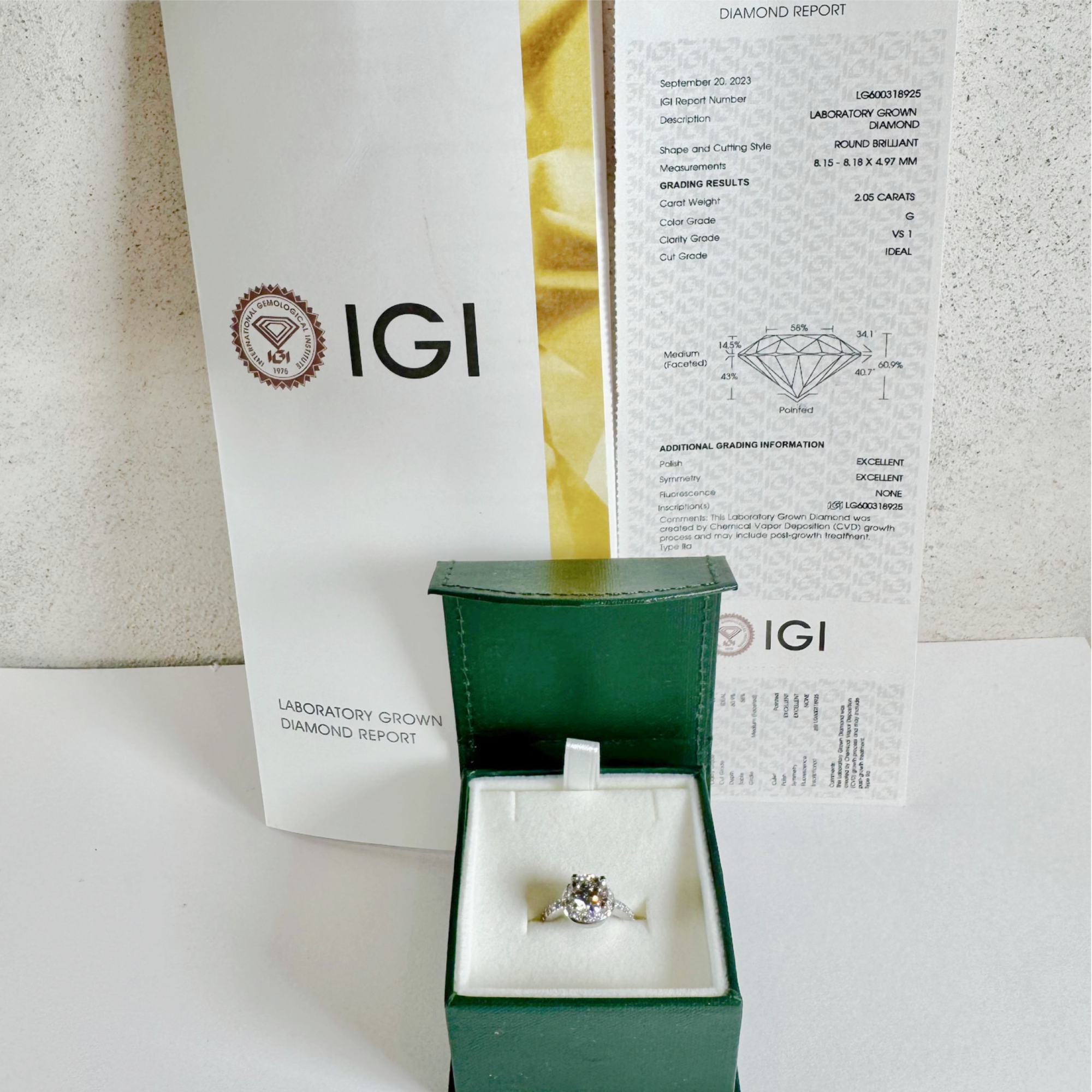 2.05ct G VS1 Lab Diamond Halo Engagement Ring