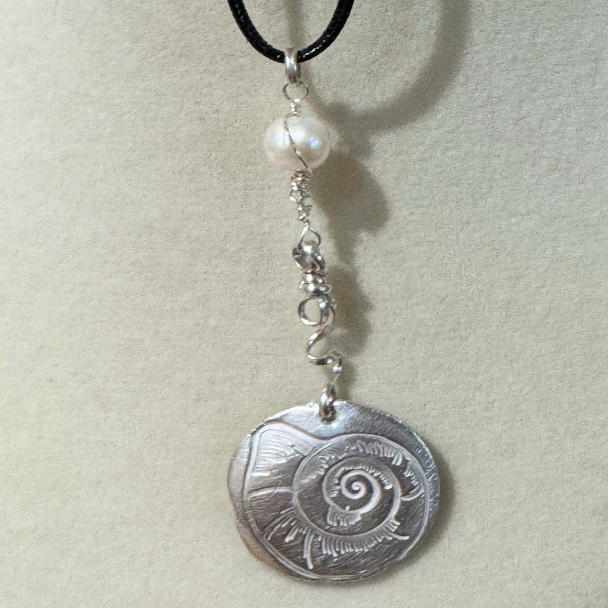 Nautilus Shell Pendant - Sterling Silver with Pearl