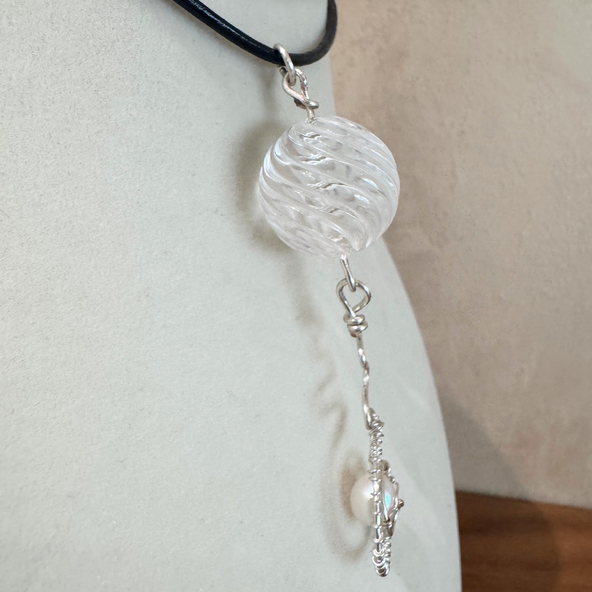 Faceted Crystal Ball & Freshwater Pearl Wire Wrapped Pendant