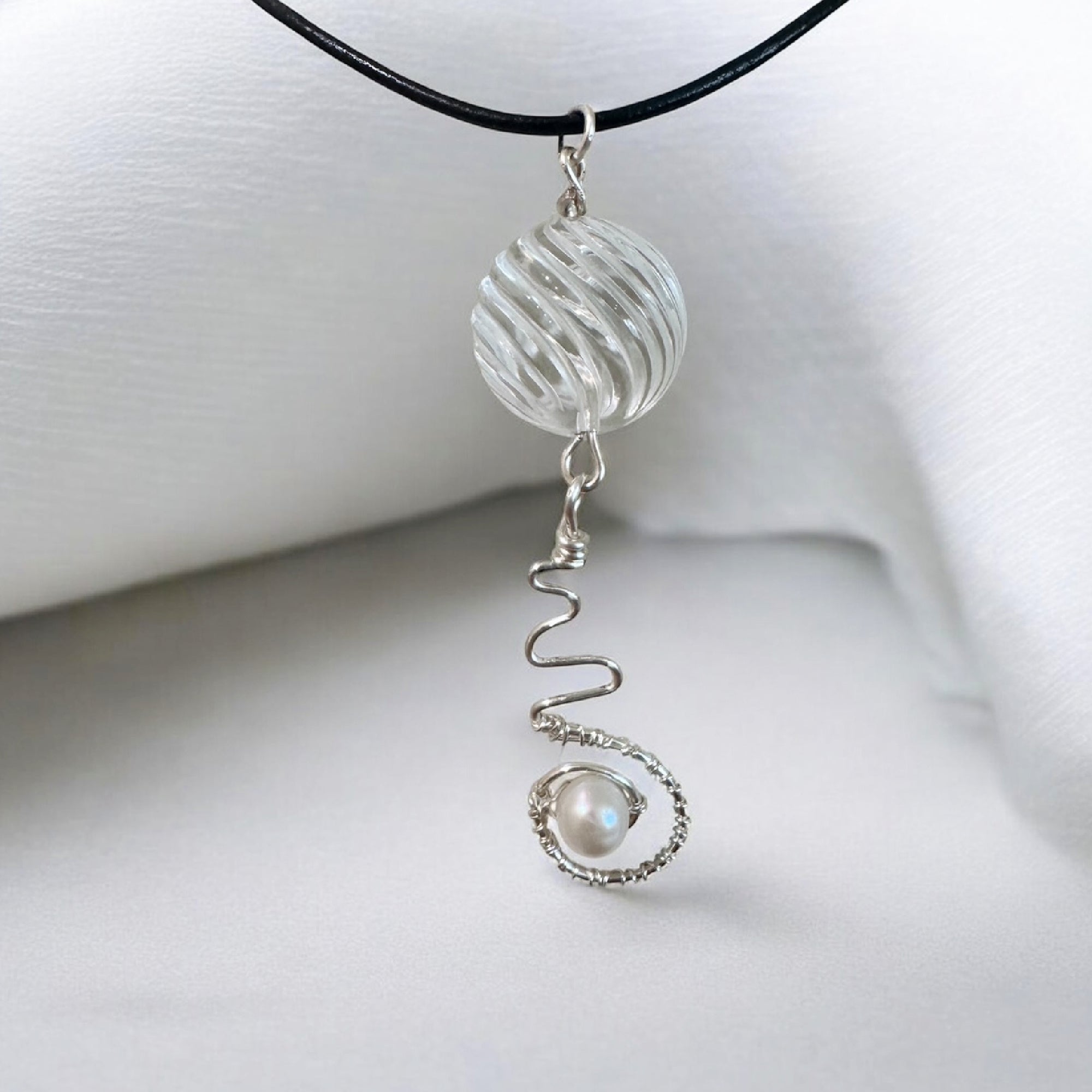 Faceted Crystal Ball & Freshwater Pearl Wire Wrapped Pendant