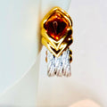 Fred Paris 18K Gold & Steel Cable Earrings with Golden Topaz Cabochon