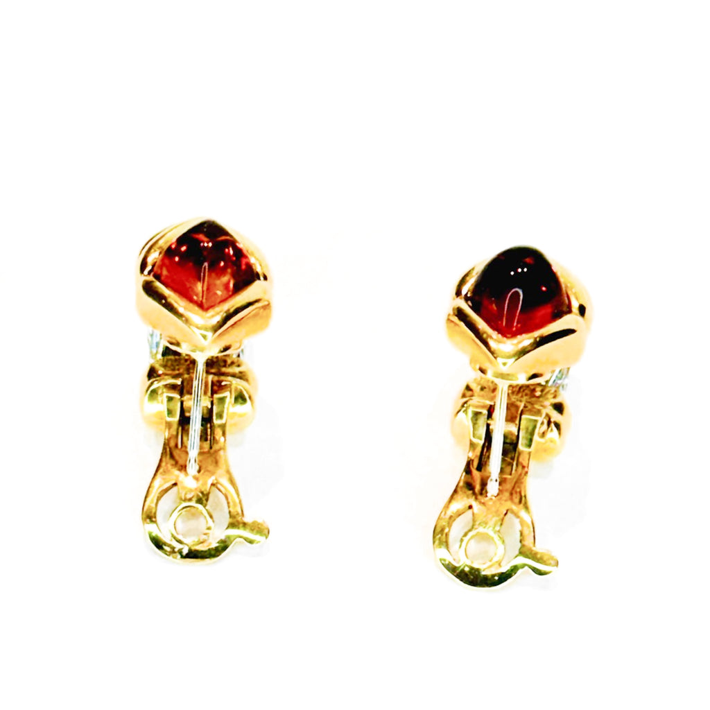 Fred Paris 18K Gold & Steel Cable Earrings with Golden Topaz Cabochon