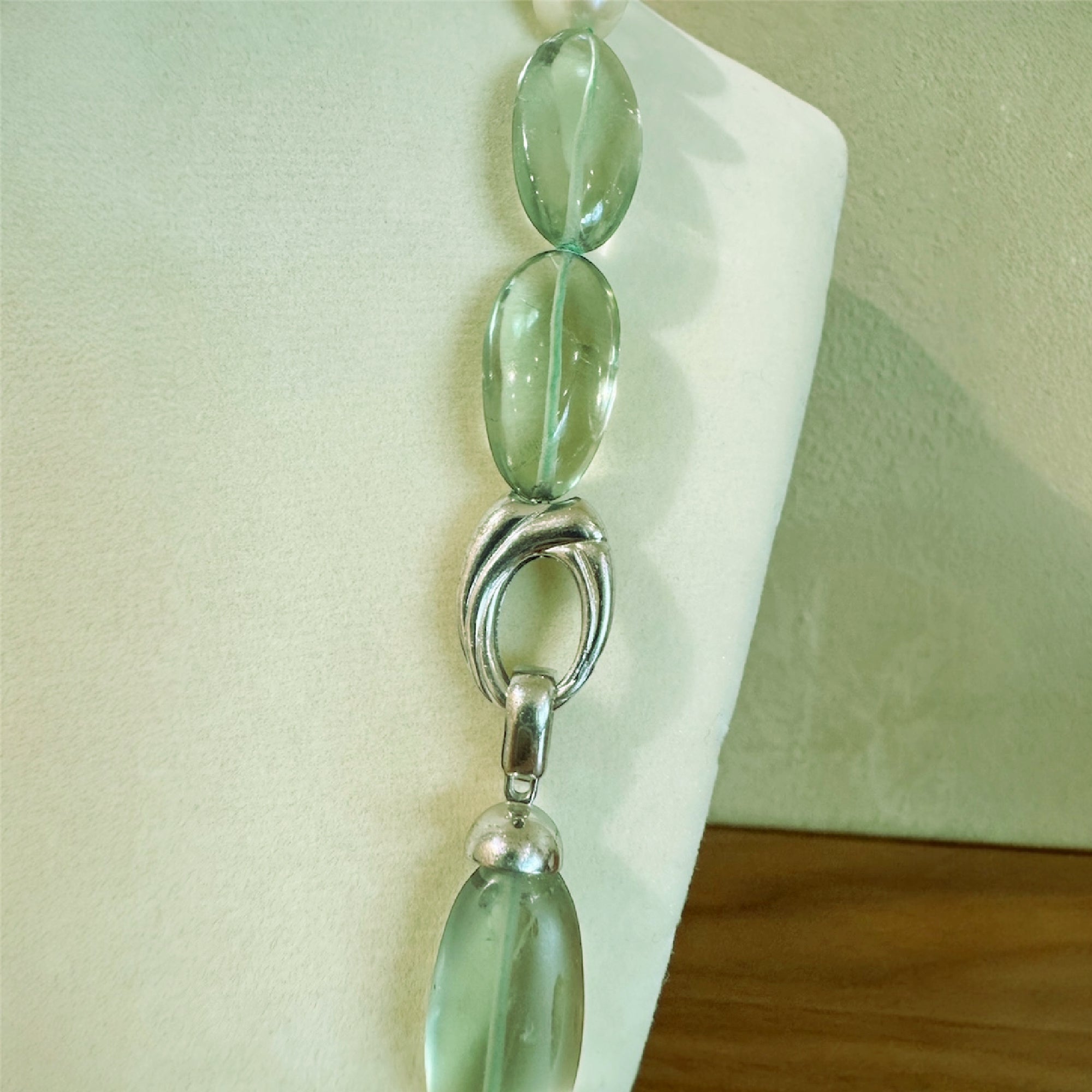 Green Apple Amethyst & Baroque Pearl Necklace - 24" Sterling Silver