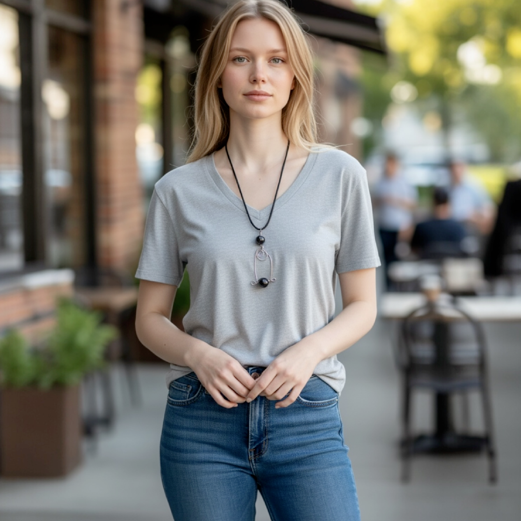 Contemporary Hematite and Silver Wire Pendant