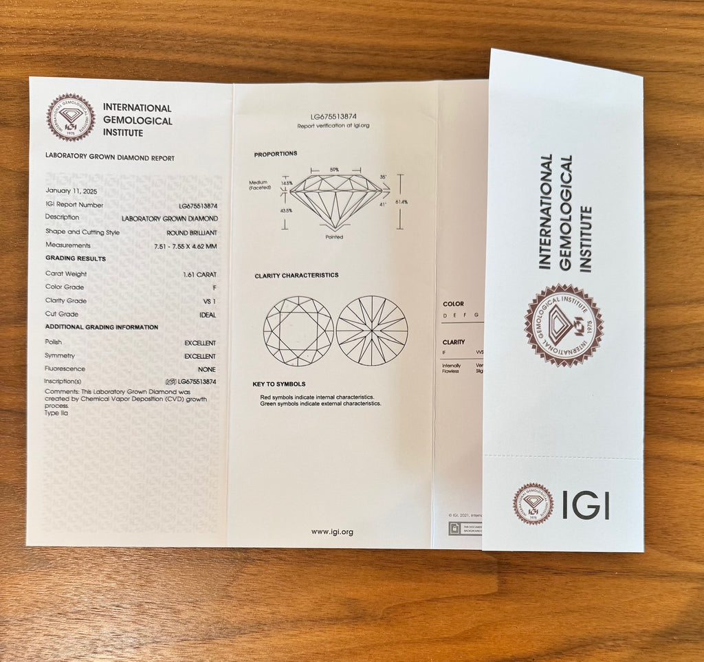 14K White Gold IGI Certified 1.61ct Lab Diamond Engagement Ring