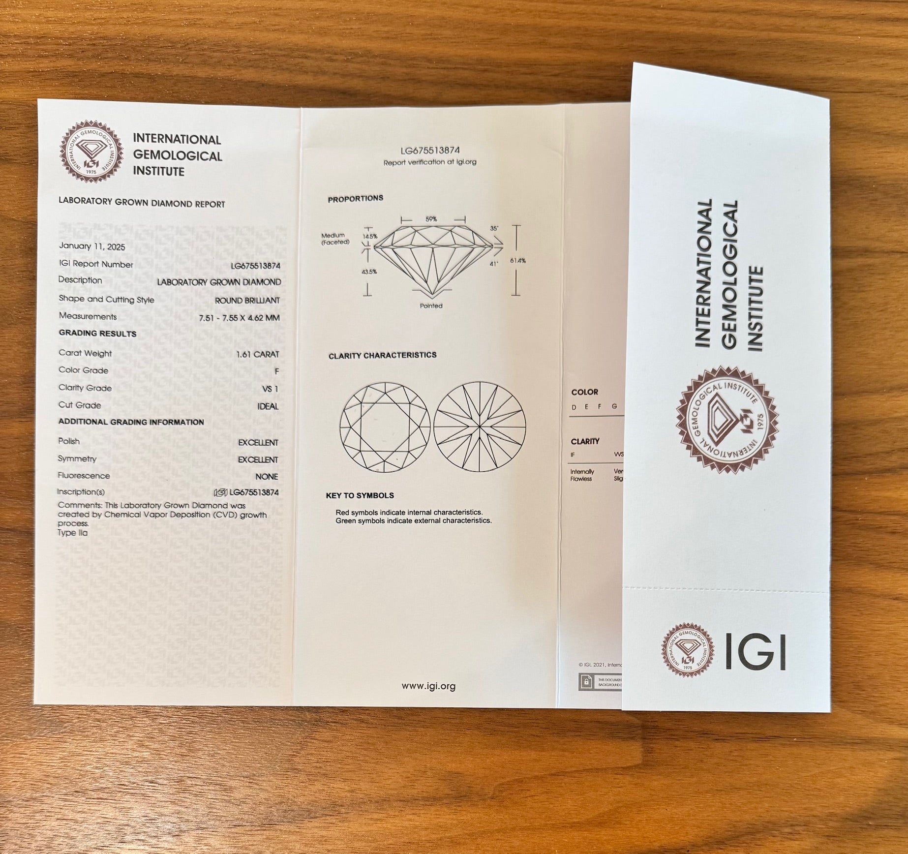 14K White Gold IGI Certified 1.61ct Lab Diamond Engagement Ring