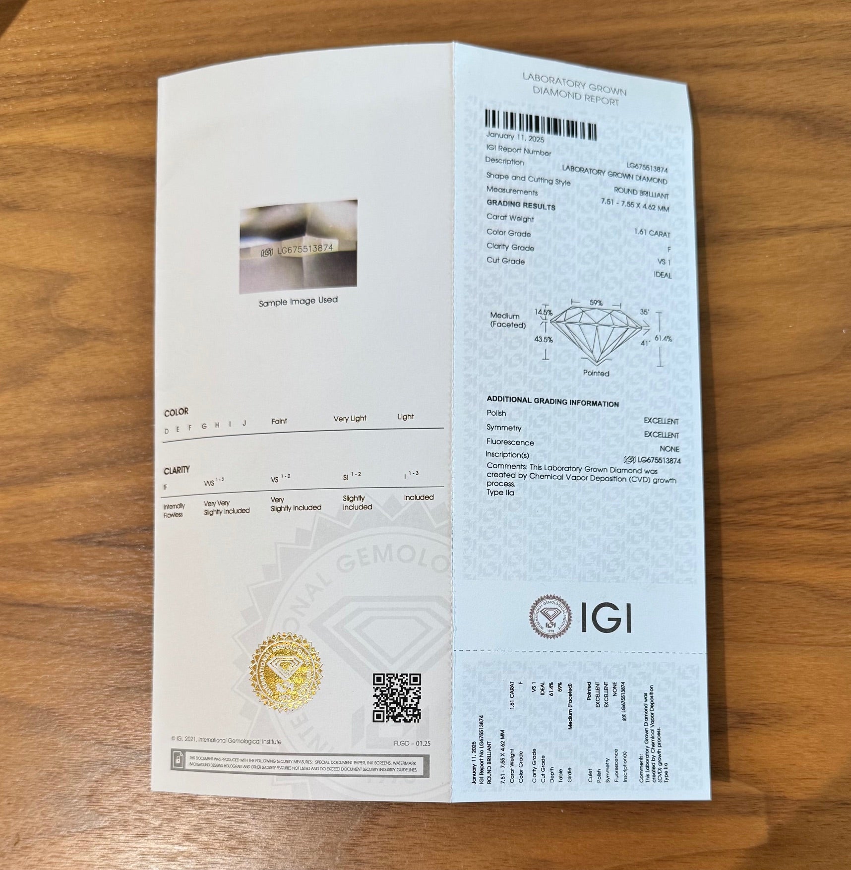 14K White Gold IGI Certified 1.61ct Lab Diamond Engagement Ring