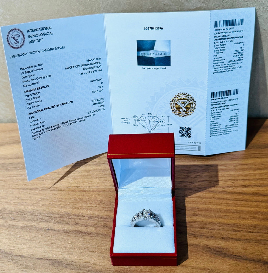 18K White Gold IGI Certified 0.60ct Lab Diamond Engagement Ring