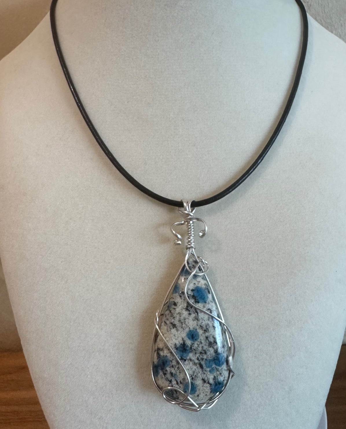 K2 Stone Pendant Necklace - Rare Blue & White Gemstone - Sterling Silver