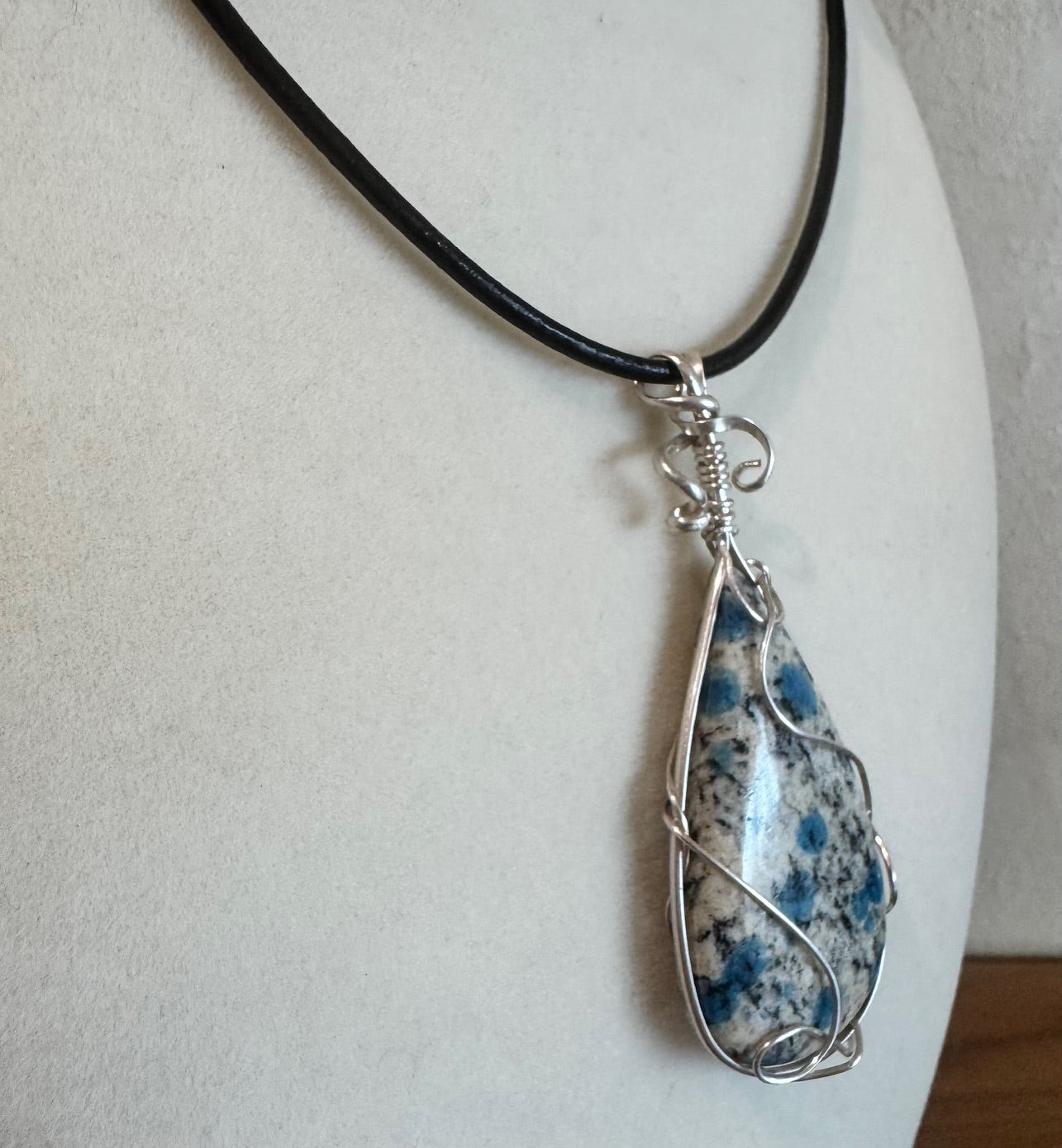 K2 Stone Pendant Necklace - Rare Blue & White Gemstone - Sterling Silver