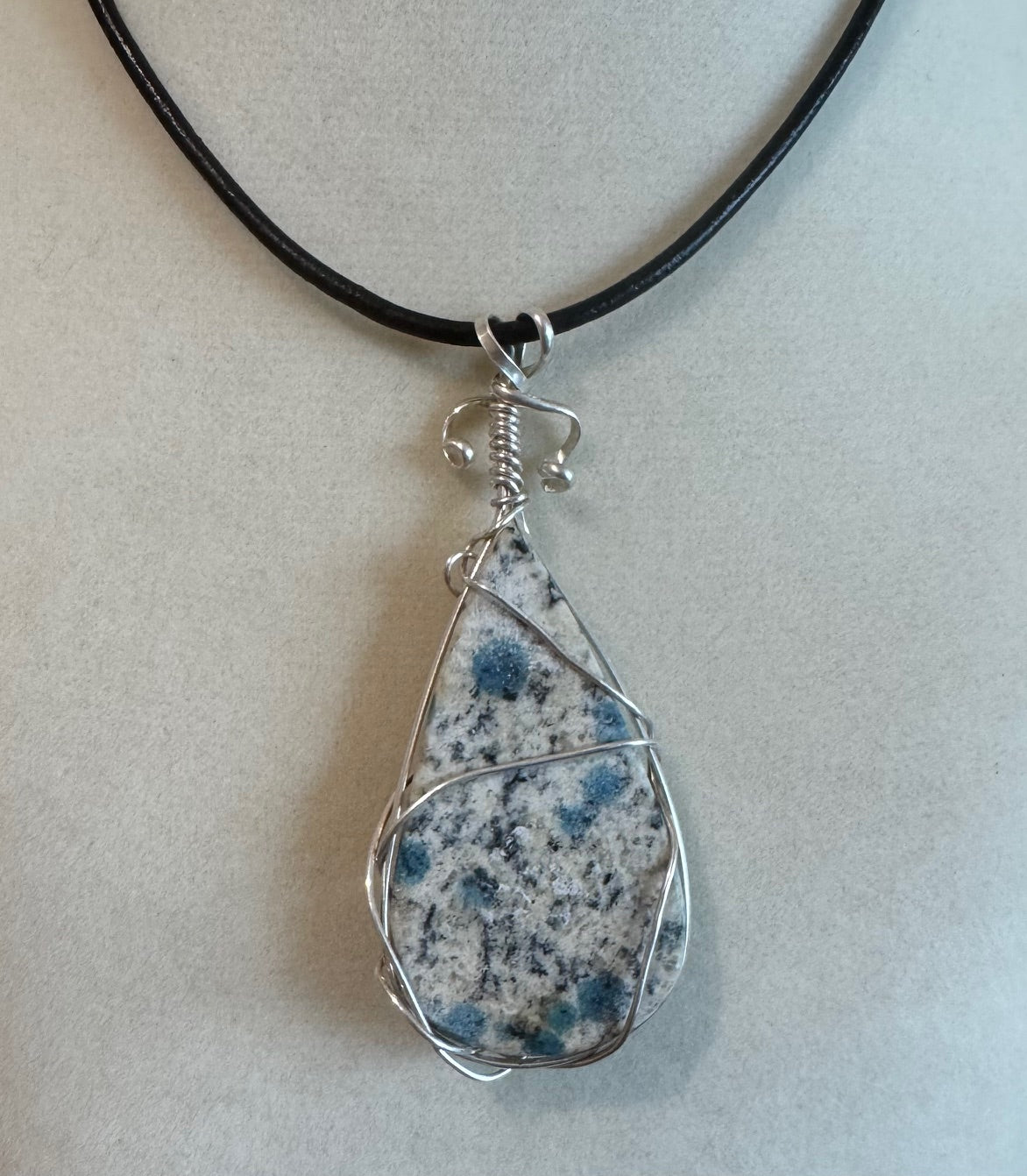 K2 Stone Pendant Necklace - Rare Blue & White Gemstone - Sterling Silver
