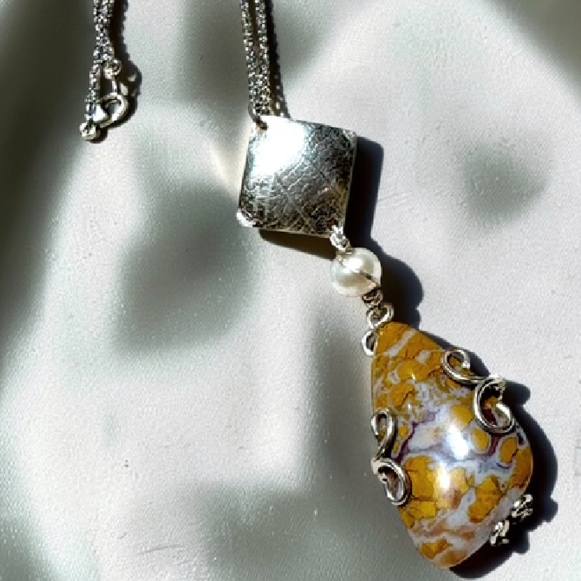 Ocean Jasper, Pearl & Sterling Silver Pendant Necklace