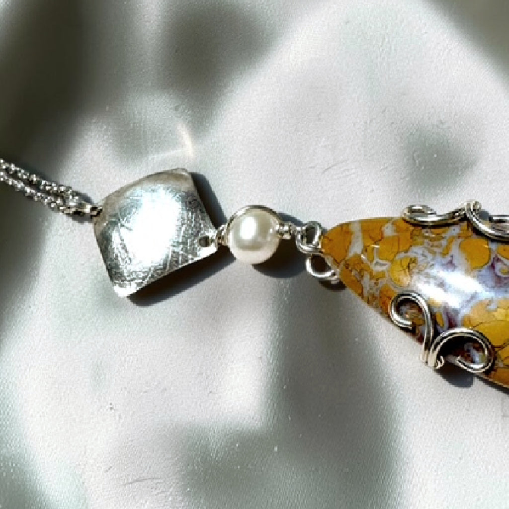 Ocean Jasper, Pearl & Sterling Silver Pendant Necklace
