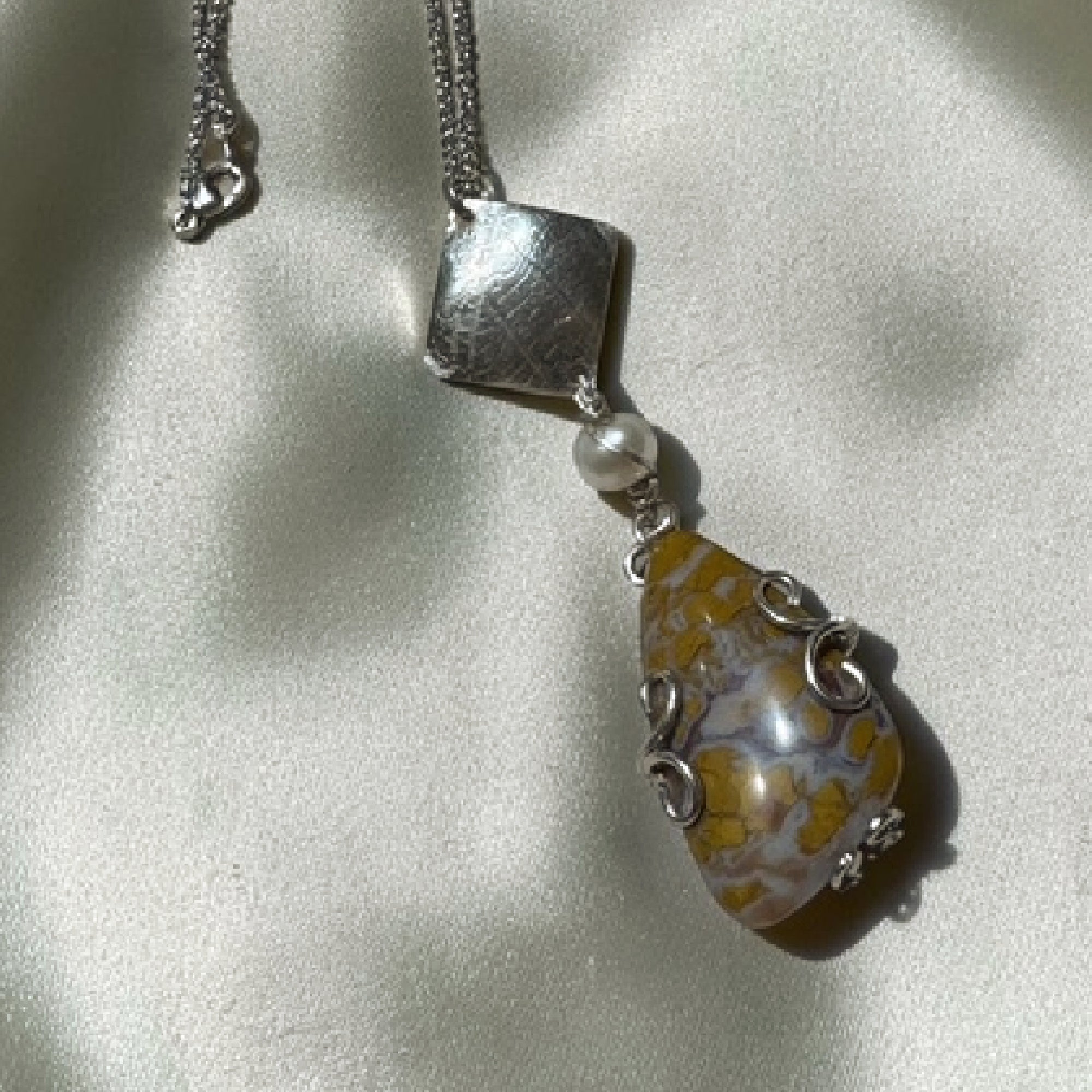 Ocean Jasper, Pearl & Sterling Silver Pendant Necklace
