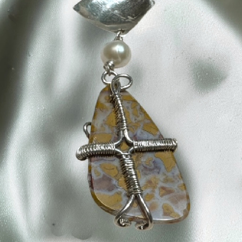 Ocean Jasper, Pearl & Sterling Silver Pendant Necklace