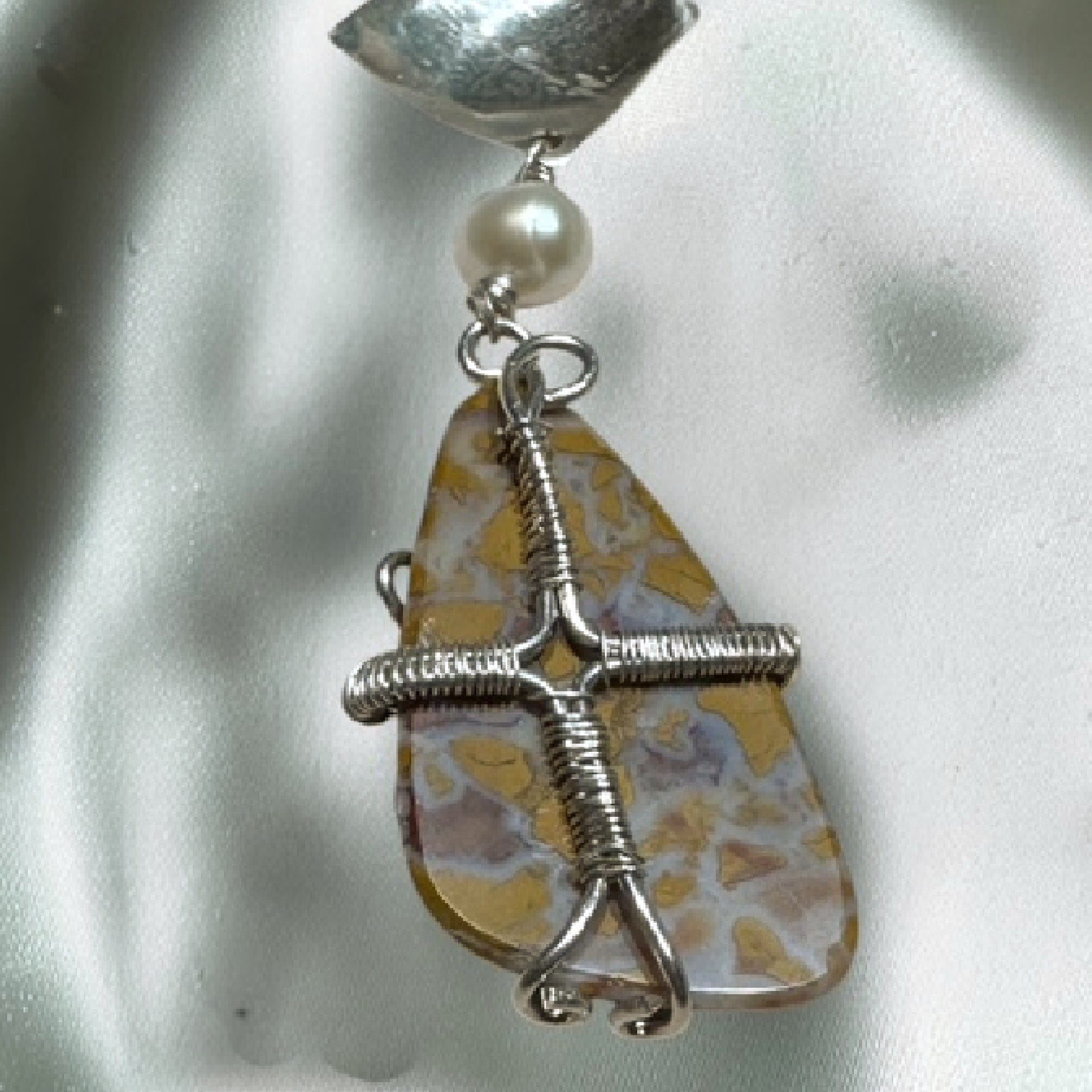 Ocean Jasper, Pearl & Sterling Silver Pendant Necklace