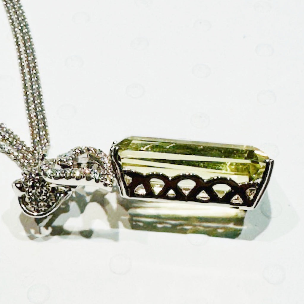 18K White Gold Lemon Citrine & Diamond Pendant Necklace - 16.37ct