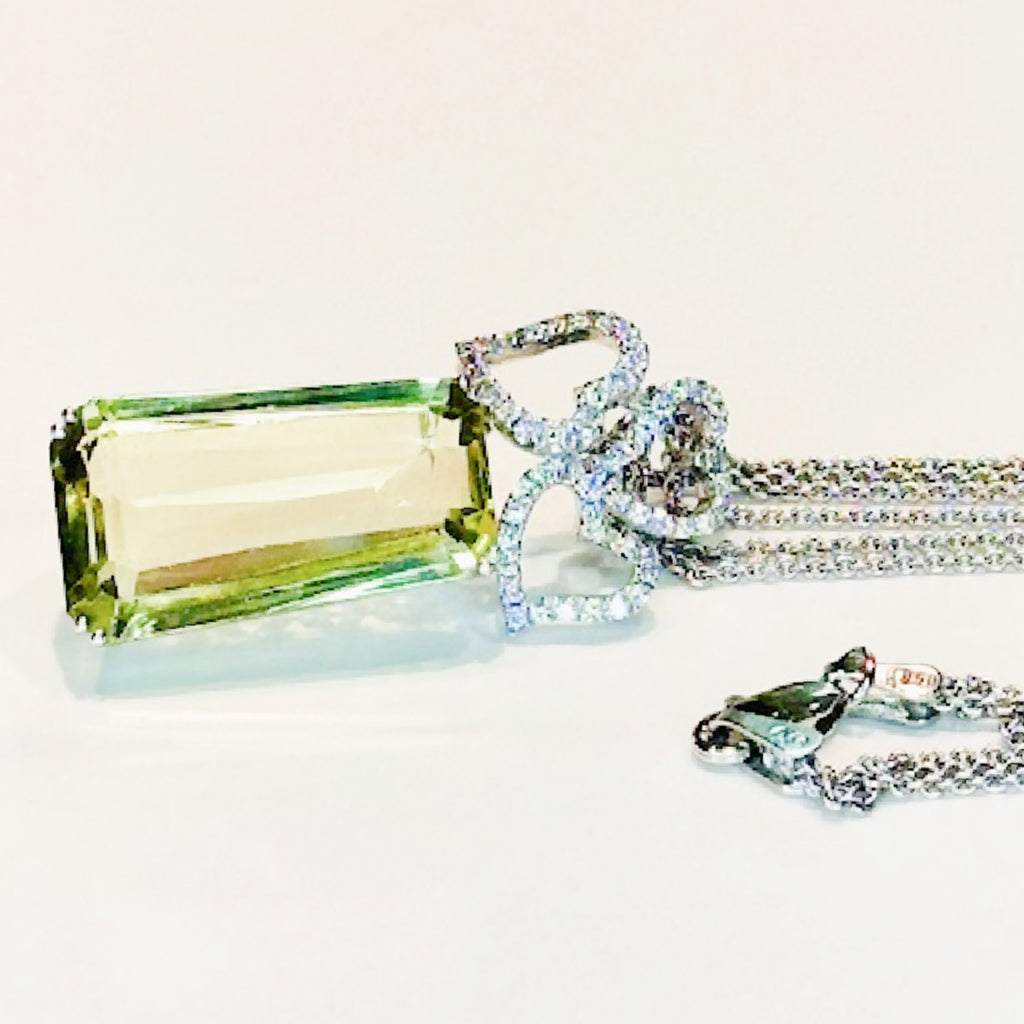 18K White Gold Lemon Citrine & Diamond Pendant Necklace - 16.37ct
