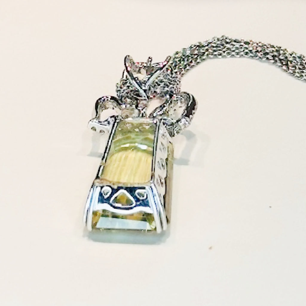 18K White Gold Lemon Citrine & Diamond Pendant Necklace - 16.37ct