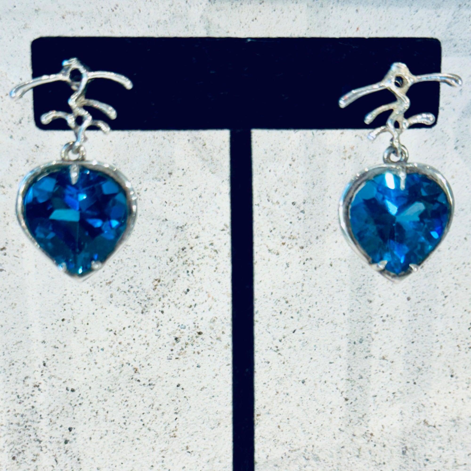 London Blue Topaz Heart Set - Sterling Silver with 14K White Gold