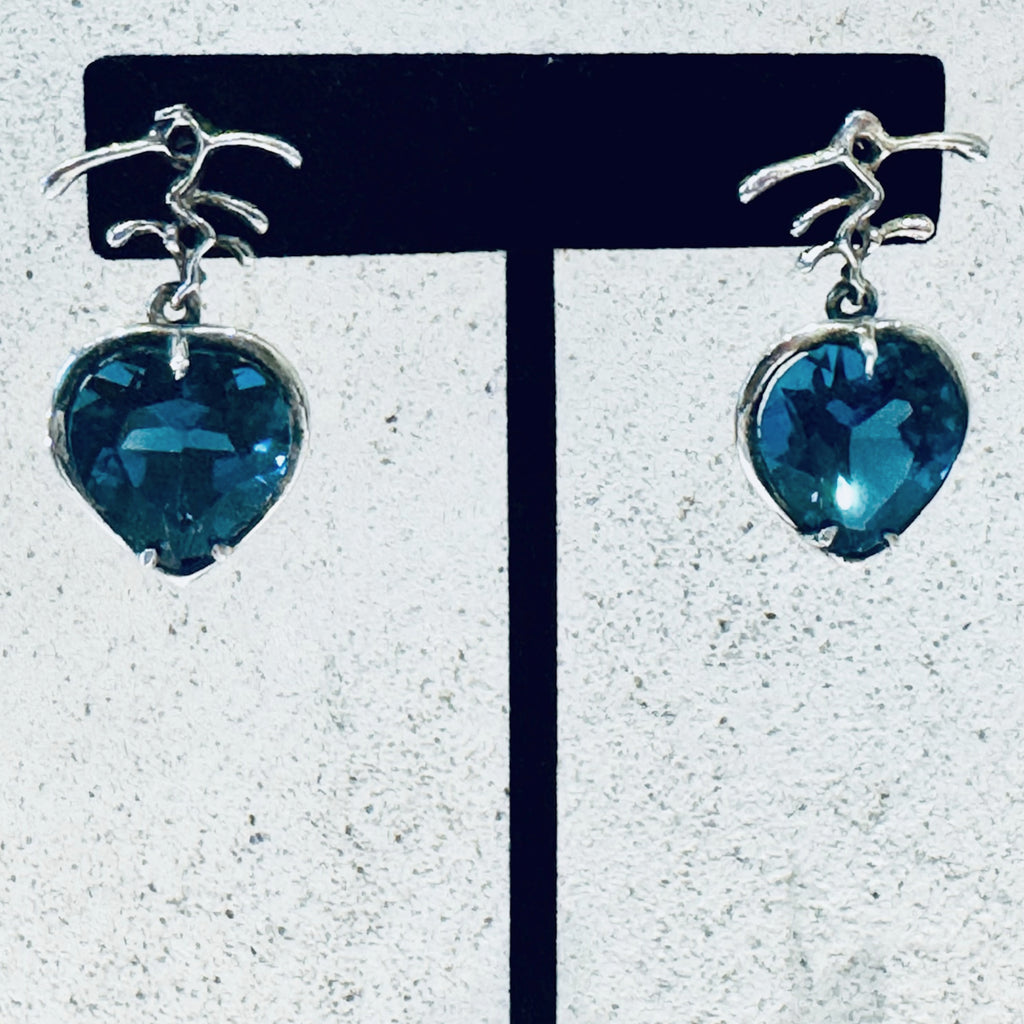 London Blue Topaz Heart Set - Sterling Silver with 14K White Gold