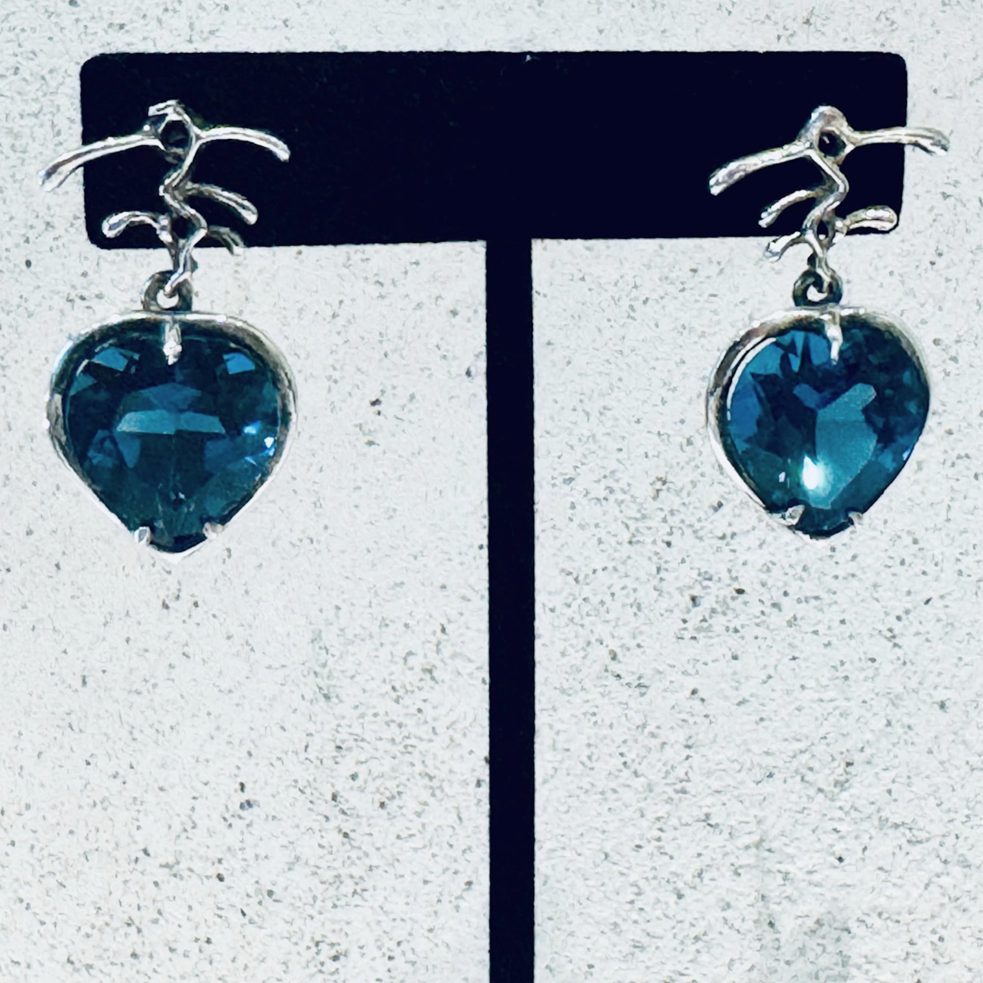 London Blue Topaz Heart Set - Sterling Silver with 14K White Gold