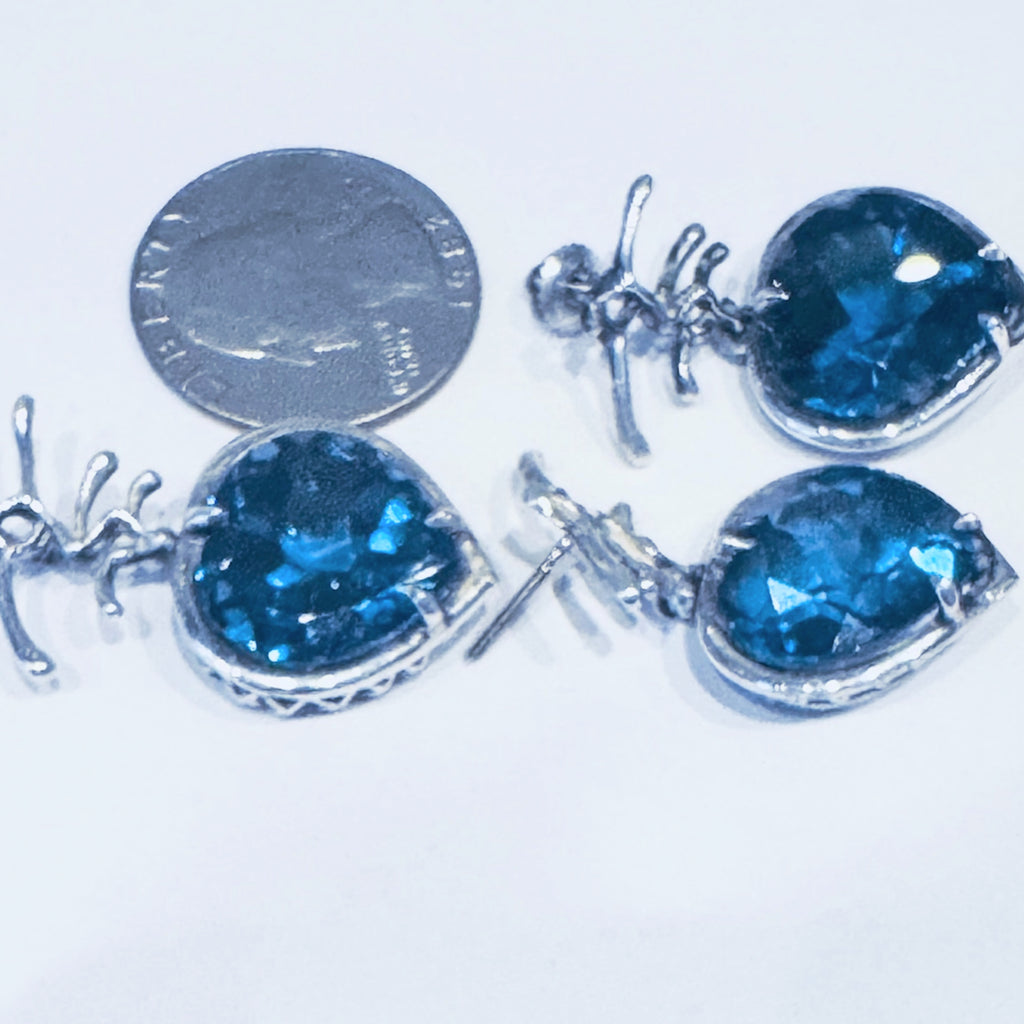 London Blue Topaz Heart Set - Sterling Silver with 14K White Gold