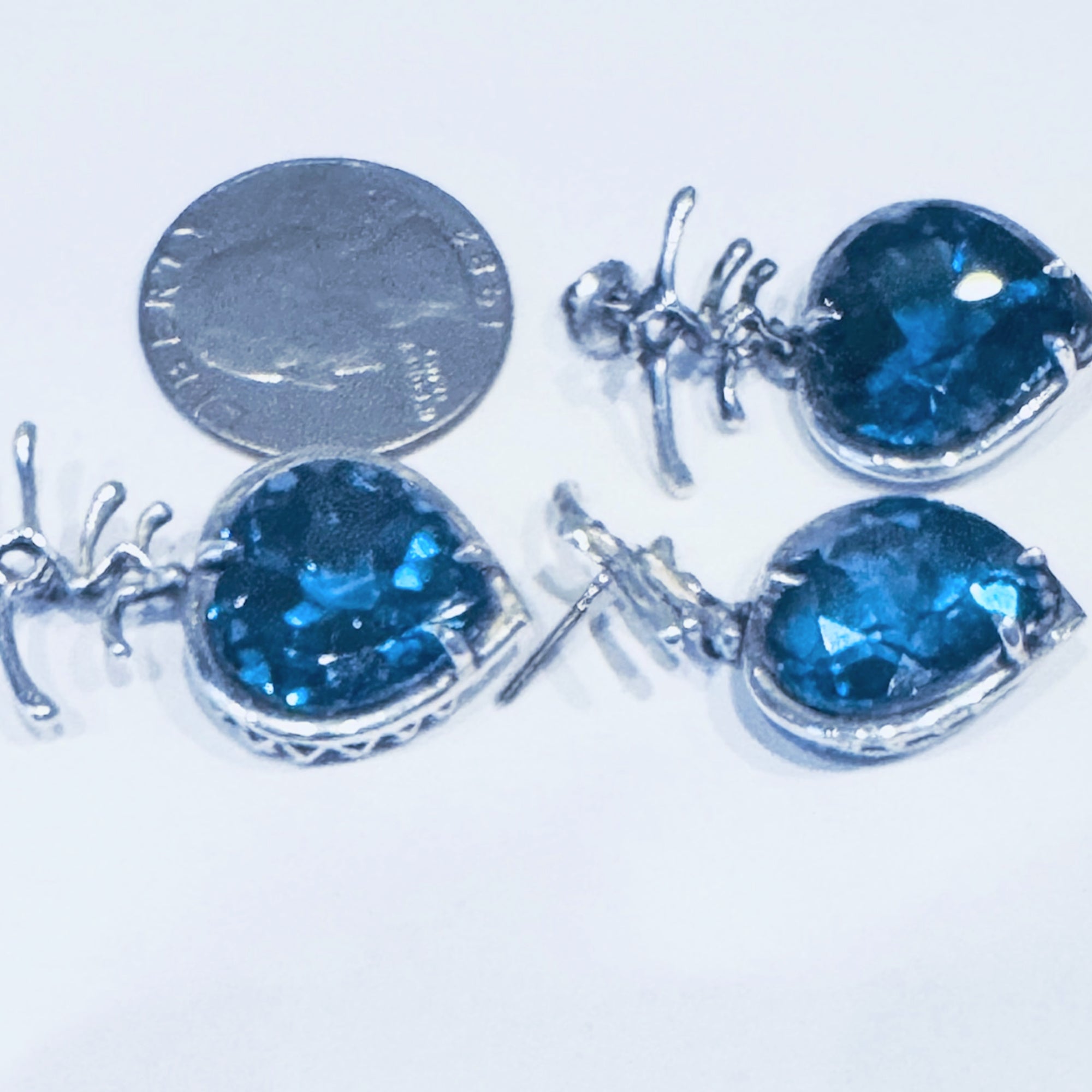 London Blue Topaz Heart Set - Sterling Silver with 14K White Gold