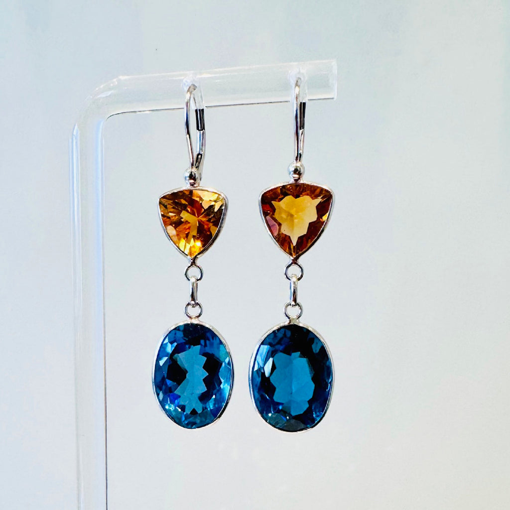 14K White Gold London Blue & Golden Topaz Earrings