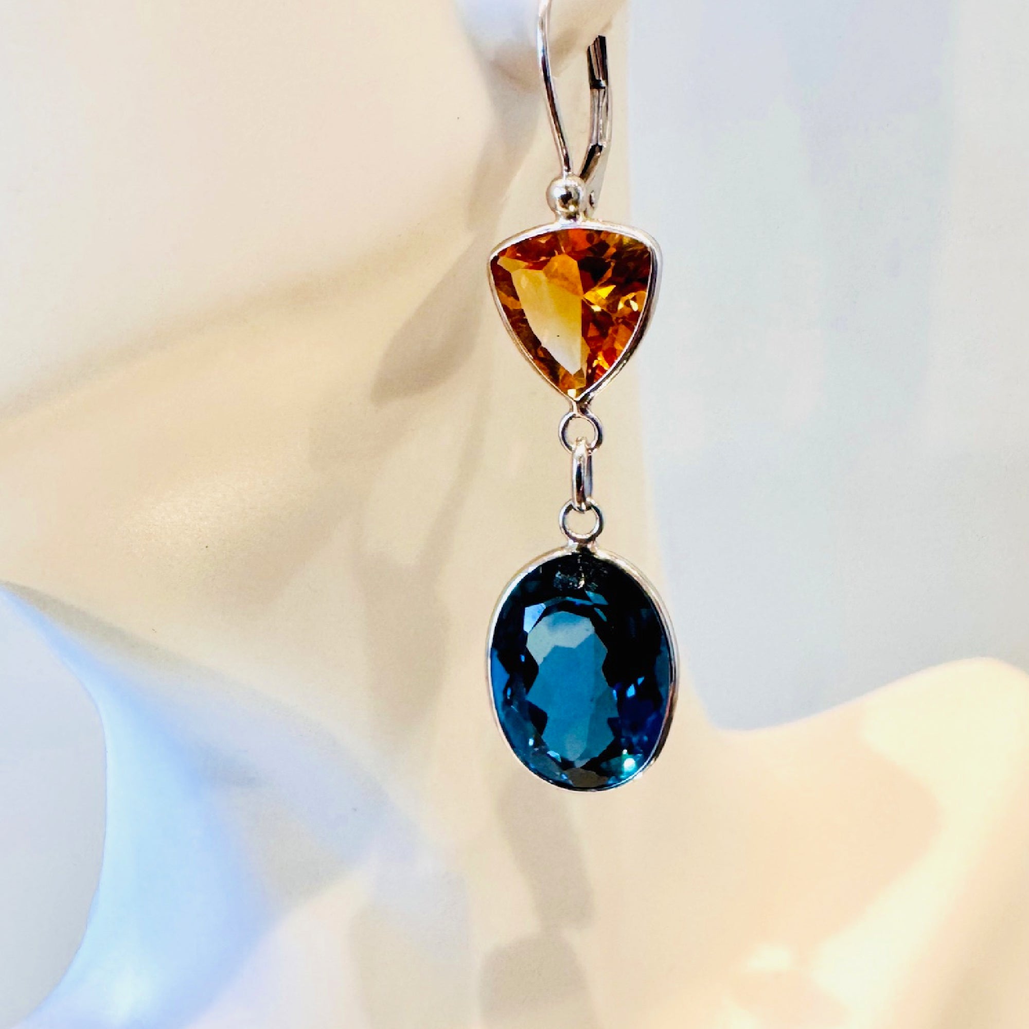 14K White Gold London Blue & Golden Topaz Earrings