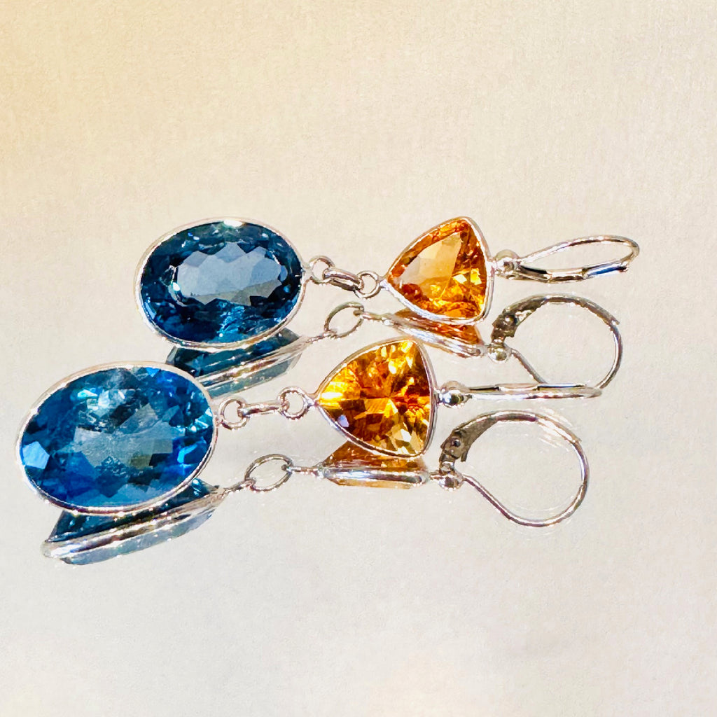 14K White Gold London Blue & Golden Topaz Earrings