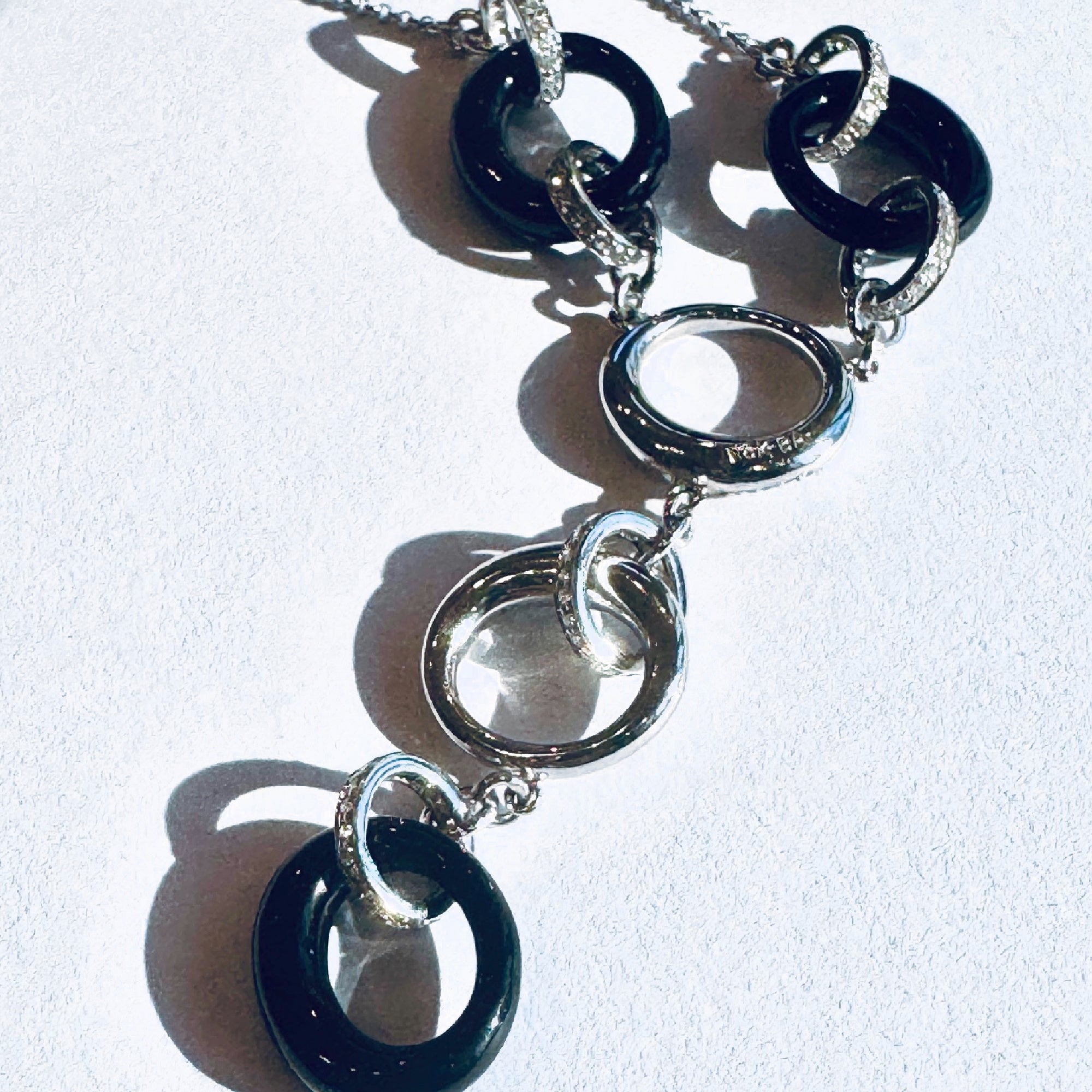 18K White Gold Diamond & Onyx Circle Necklace