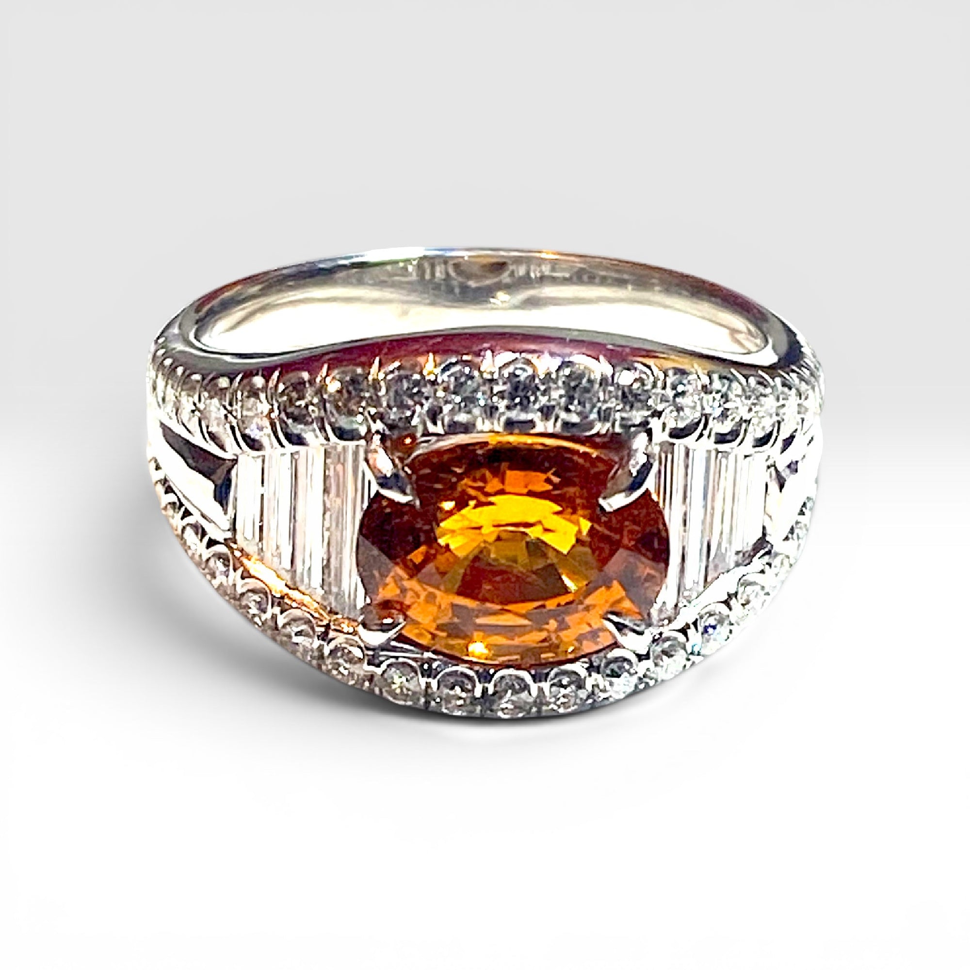 Mandarin Garnet & Diamond Ring — 18K White Gold | GAL Appraised