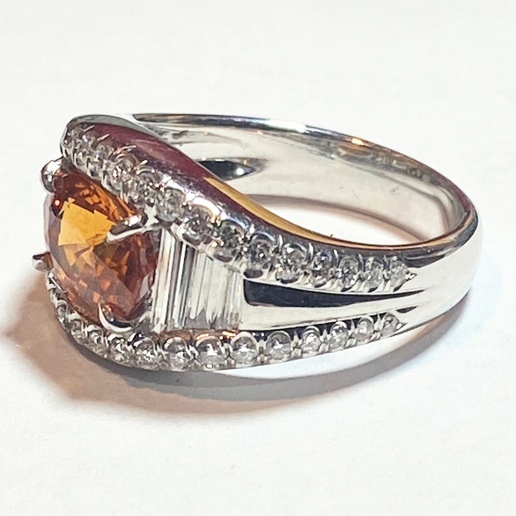 Mandarin Garnet & Diamond Ring — 18K White Gold | GAL Appraised
