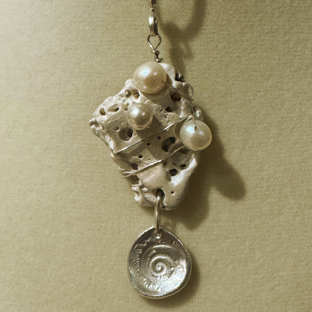 Ocean Treasure Pendant - Sterling Silver Seashell with Pearls